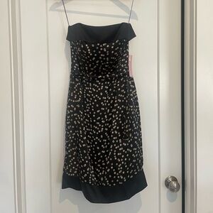 Strapless Black Cocktail Party Dress with Gold Dots